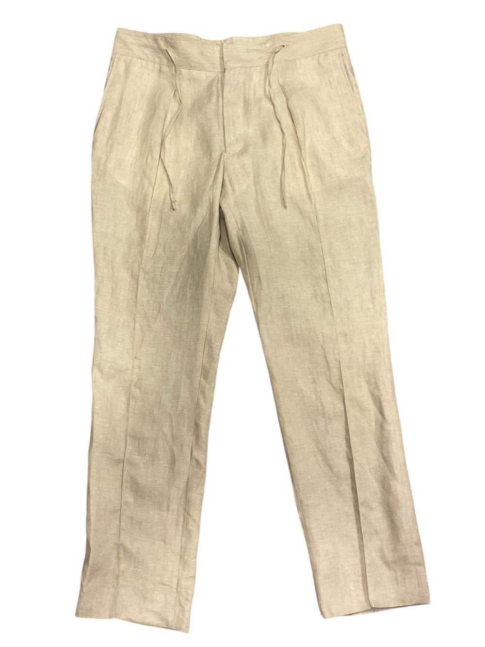 Isaia Napoli Men's Linen Drawstring Tan Slim Pants